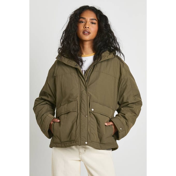 boohoo Dames Capuchon korte parka | Khaki | Maat: 10