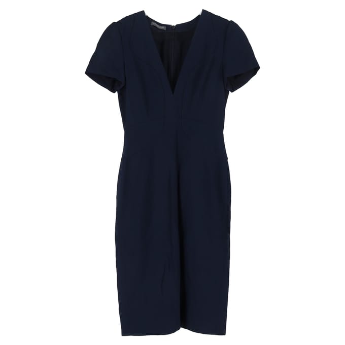 Alexander McQueen midi-jurk met V-hals in marineblauw acetaat