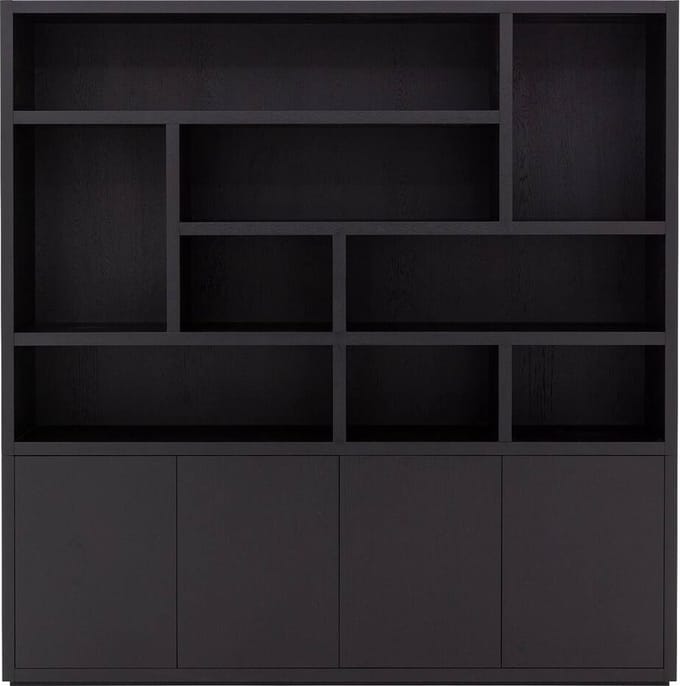 Goossens Buffetkast Barcelona, 4 Deuren 9 Open Vakken (verticale Layout) - Hout Zwart