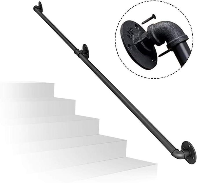 Trapleuning Set - Veiligheidsreling - Veilig Traplopen - Smeedijzer Robuust - 200 cm - Zwart