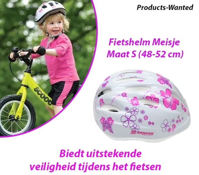Fietshelm Meisje Maat S (48-52 cm) met Bloemenprint