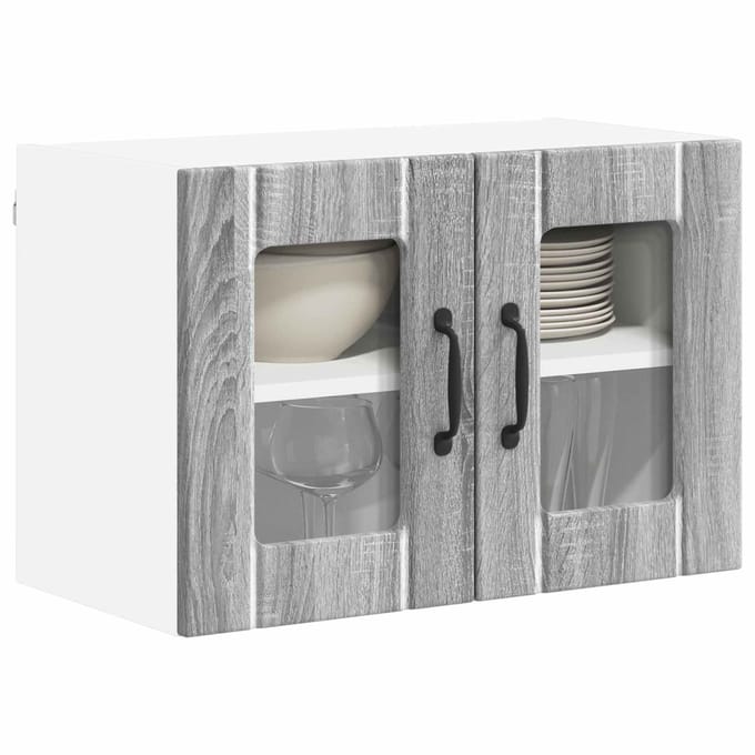 vidaXL - Wandglas - Kasten - LUCCA - 2 - st - Grijs - sonoma - Bewerkt - hout
