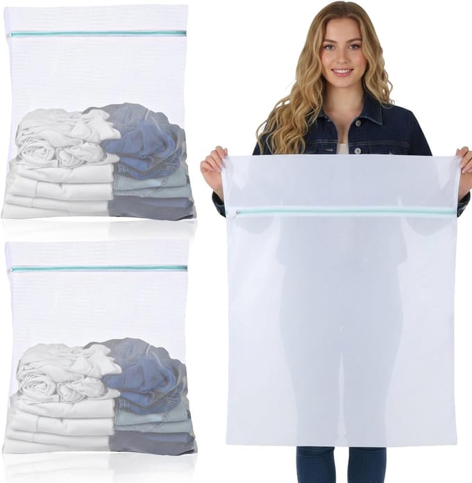 Wasnetten Groot - Waszakken Set - Bescherming Kleding - Verborgen Ritssluiting - 60 x 80 cm - Wit