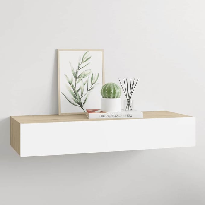 vidaXL - Wandladekast - eiken - en - wit - 60x23,5x10cm - MDF