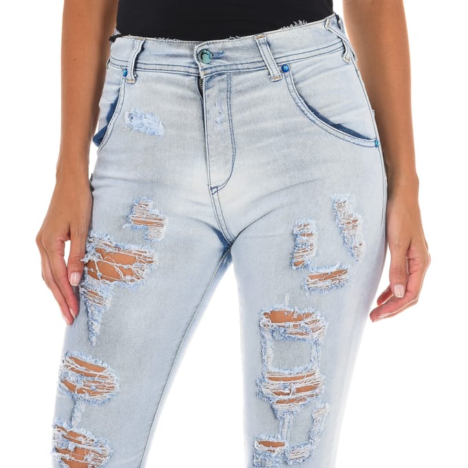 Lange denim broek versleten en gescheurd effect 10DBF0803 vrouw