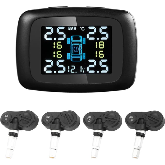 Auto Intelligente TPMS Sigarettenaansteker Bandenspanningscontrolesysteem met 4 Interne Sensoren black