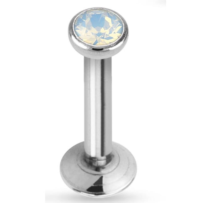 Piercing Flat Top Opal Labret 1.2x10x3 - zilver - LMPiercings