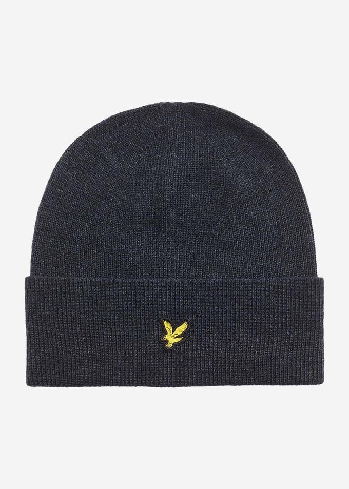 Lyle & Scott Lambswool blend ribbed beanie - dark navy marl