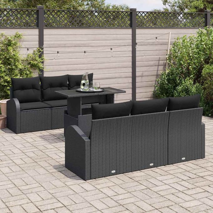 vidaXL - Tuinbank - Set - 7 - st - Zwart - [Synthetisch]: - Poly - Riet