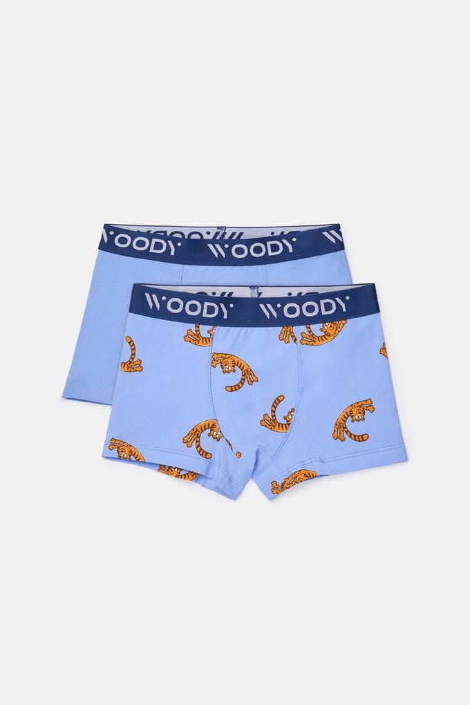 Woody Jongens boxer blauw + tijger print - maat 128/8J