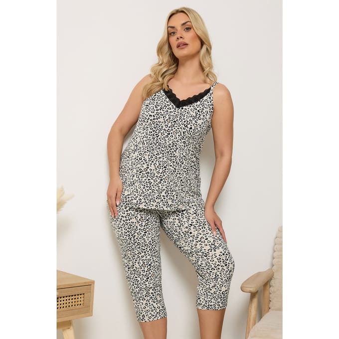 Yours Ivoorwitte Luipaard Zachte Aanraking Geknipte Pyjamaset Size 46-48