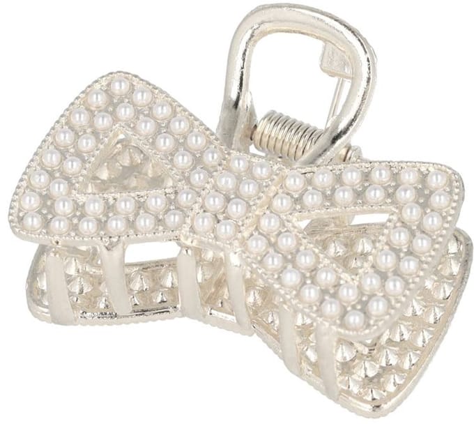 Haarsoires Haarspeld Haarklem 4cm – Strik – Pareltjes – Metaal – Zilver