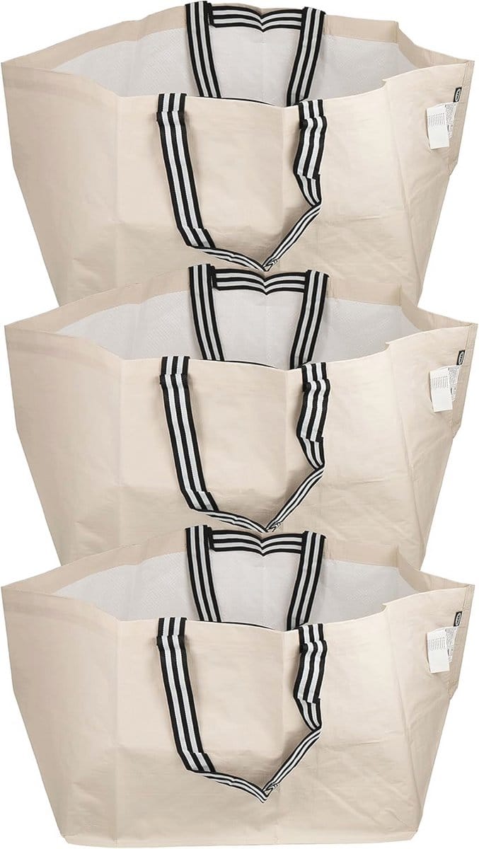 Grote herbruikbare draagtas lichtbeige - Set van 3, 71L, 57x37x39cm
