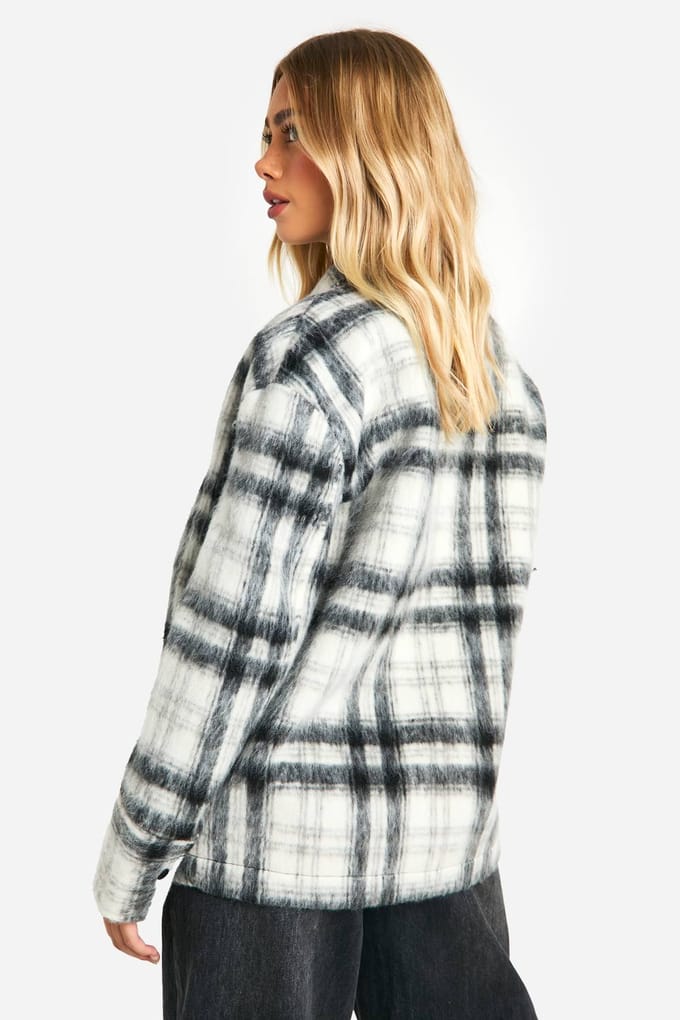 boohoo Dames Check Wool Look Shacket | Black | Maat: 10