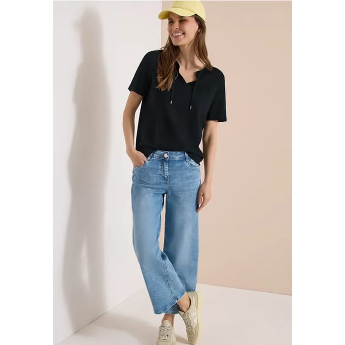 Shirt met korte mouwen en gespleten hals