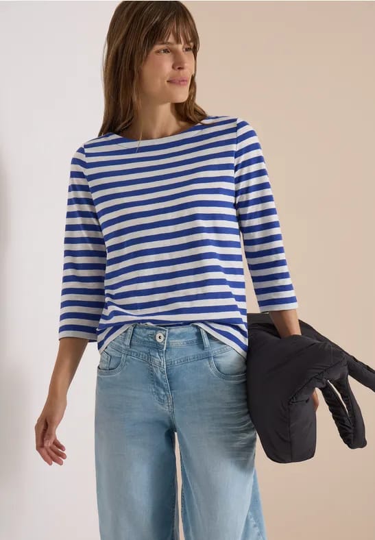 Basic Shirt met boothals en strepen