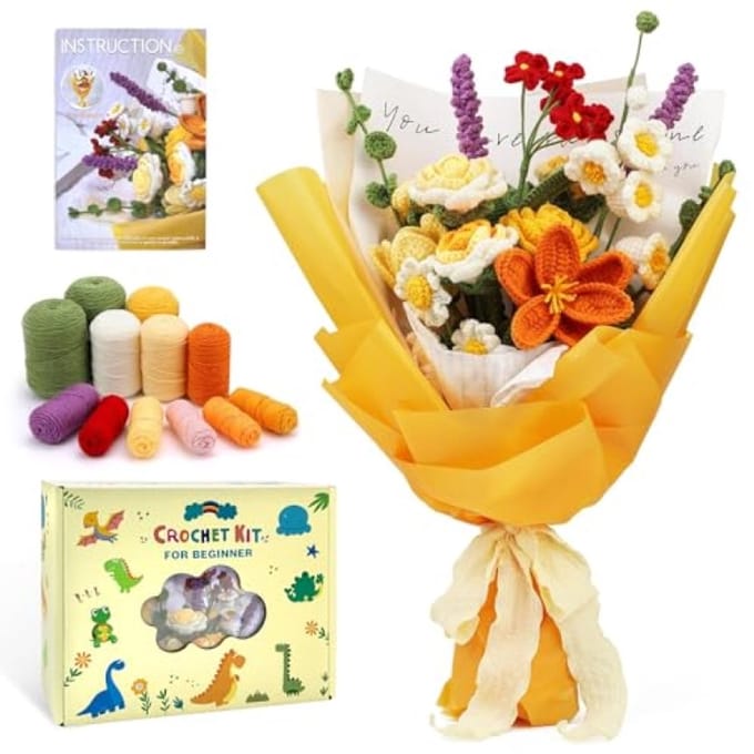 Complete haakstarterset voor bloemen - beginnerspakket met video's en extra garen