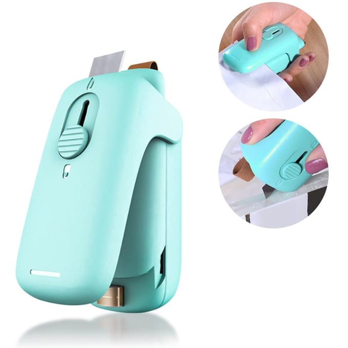 Draagbare Mini Handheld Zak Warmte Vacuüm Sealer met Snijder voor Plastic Voedselbewaarzakken groen