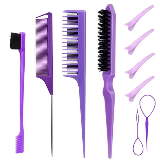 10 Delen Haarstyling Kam Set Opkam Kam Borstel Drievoudige Opkam Kam Rattenstaart Kammen Rand Borstel Haartail Gereedschappen Vlecht Tool Lus