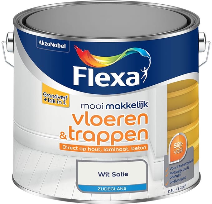 Flexa - Mooi Makkelijk Vloeren & Trappen Zijdeglans - Wit Salie - Mengverf - 2,5 L
