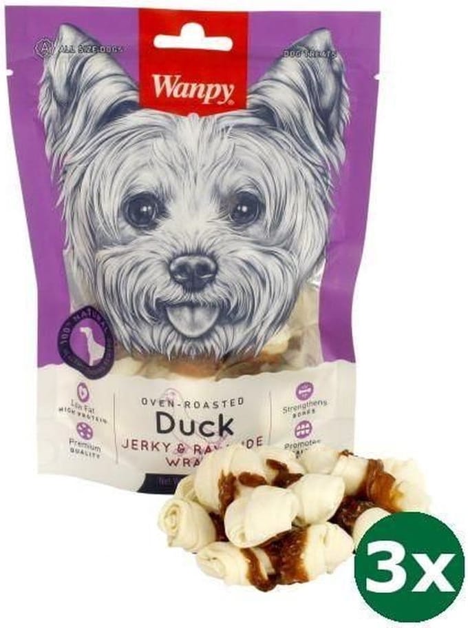 3x100 gr Wanpy oven-roasted duck jerky / rawhide wraps hondensnack