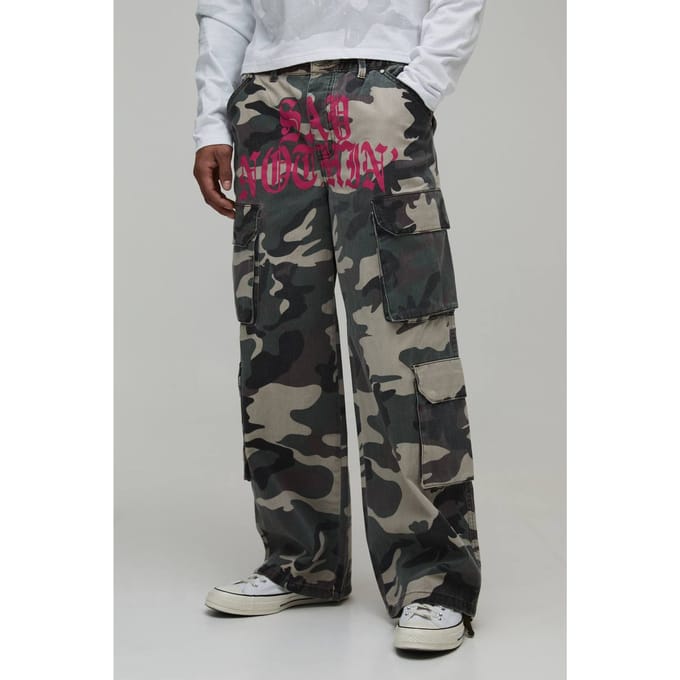 Baggy Broek Met Lage Kruis En Camouflageprint | Size Large