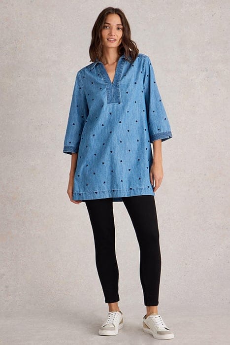 White Stuff Blaire Denim Embroidered Tunic Mid Denim Taglia: 6 REGULAR | Magliette intime Outlet | Donna | Blu
