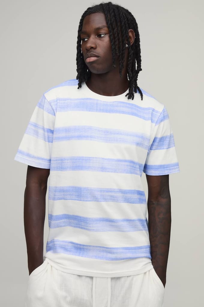 Slim Fit T-shirt Met Gestreepte Print | White | Size Small