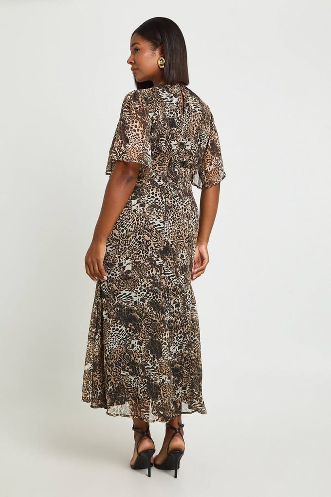 boohoo Dames Plus Luipaard Engelmouw Midaxi-jurk | Brown | Maat: 26