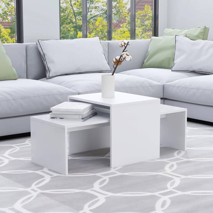 vidaXL - Salontafelset - 100x48x40 - cm - bewerkt - hout - wit