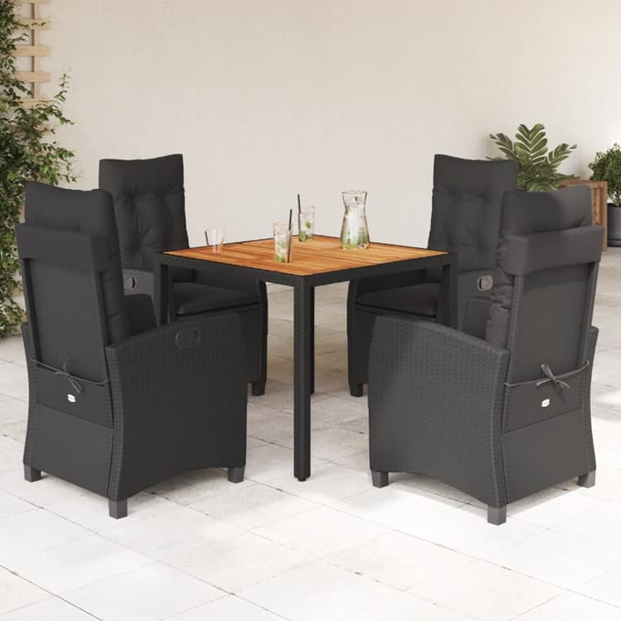 vidaXL - 5-delige - Tuinset - met - kussens - poly - rattan - zwart