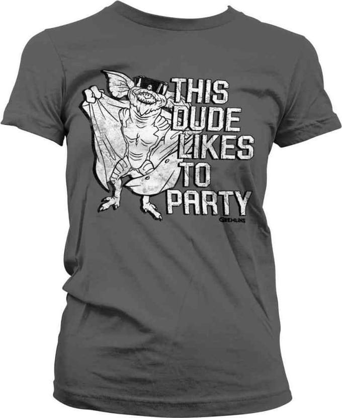 Gremlins Dames Tshirt -M- This Dude Likes To Party Grijs