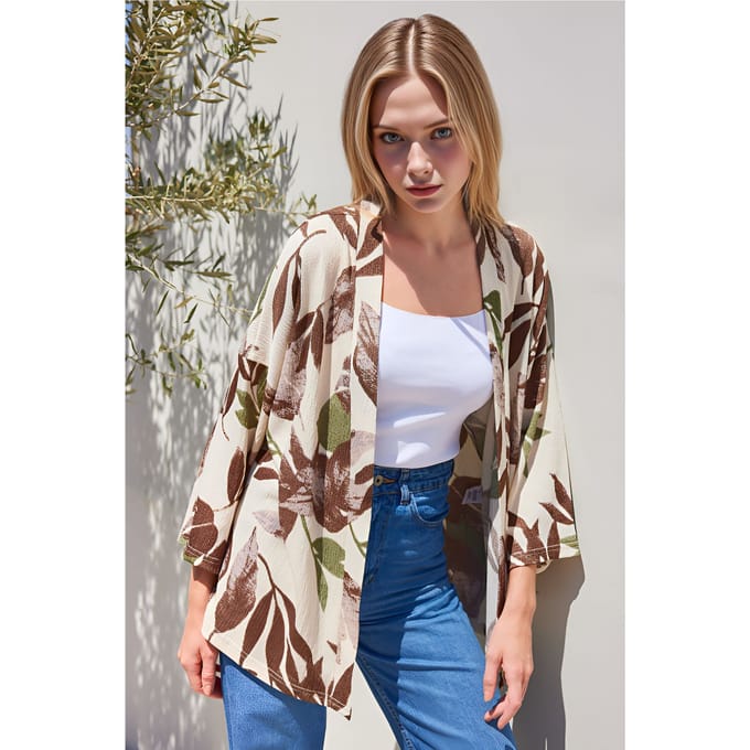 Textured Losse Fit Schouderkraag Kimono