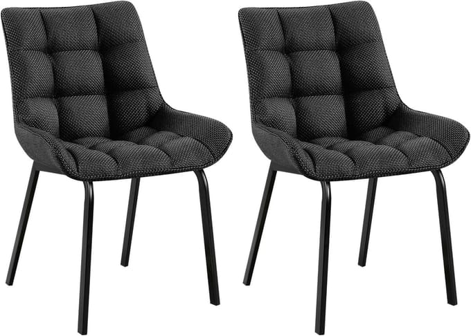 CLP Saranda Set van 2 eetkamerstoelen - klassiek - met zwart metalen frame - met rugleuning - Stof/titanium grijs