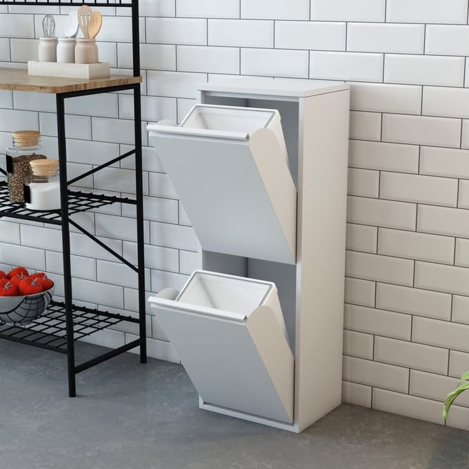Afvalscheidingskast Sollentuna met 2 vakken wit 93x33x25 cm [en.casa]