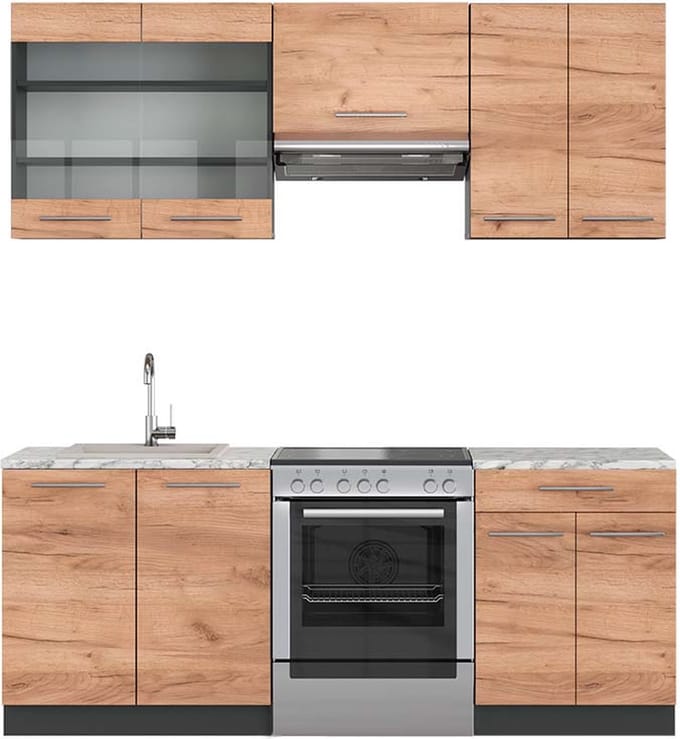 Vicco Fame-Line Complete keukeneenheid – 200 cm, WB Marmer Eik goud/antraciet