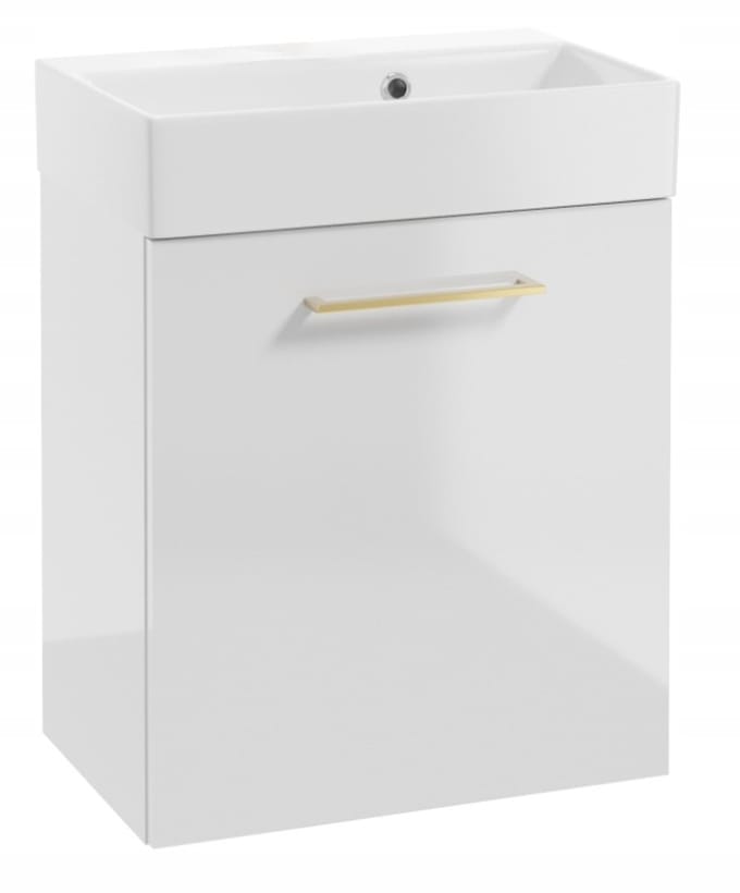 DomoDomo Elara - Hangende Badkamerkast - 60x50cm - Wit Glans - Gouden Handgreep