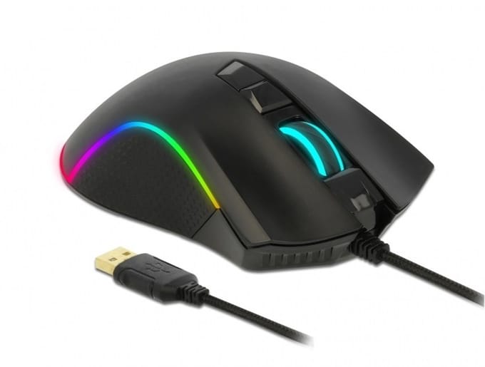 DeLOCK bedrade USB gaming muis met 7 knoppen - 100-10000 DPI / zwart - 1,8 meter
