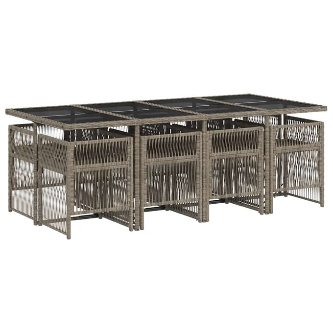 vidaXL - 9-delige - Tuinset - met - kussens - poly - rattan - grijs
