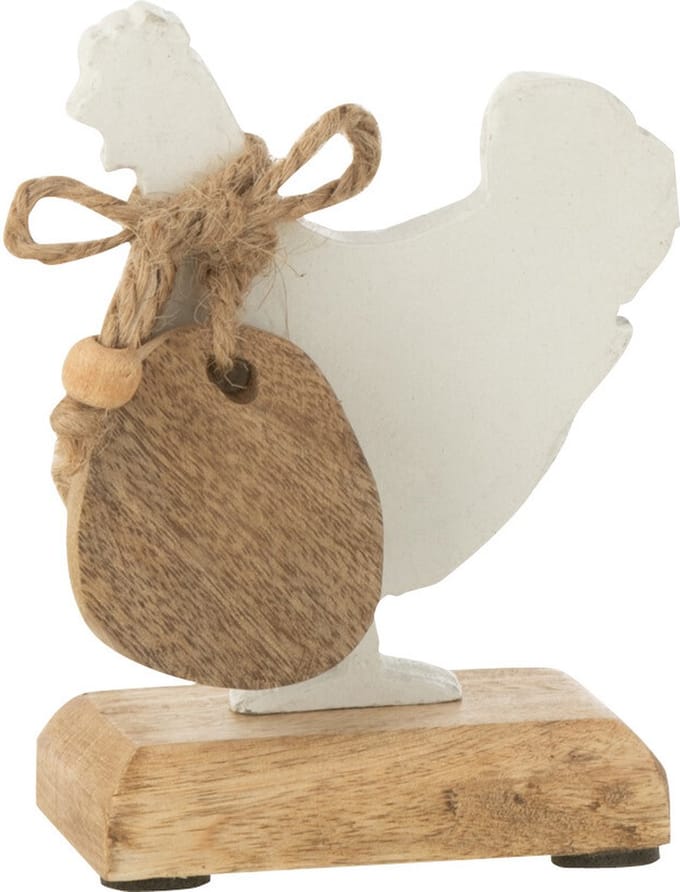 J-Line figuur Haan + Ei - aluminium/hout - wit - small - 2 stuks