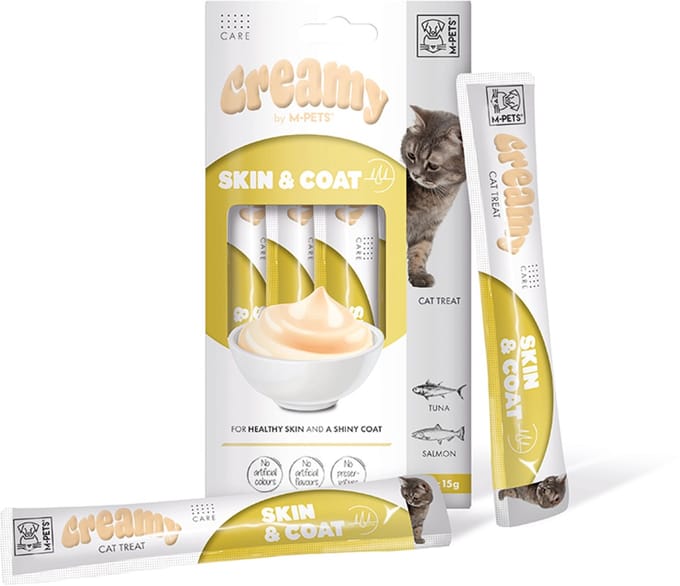 M-PETS Creamy kat functionele snack huid & vacht - tonijn & zalm 60g - per 12