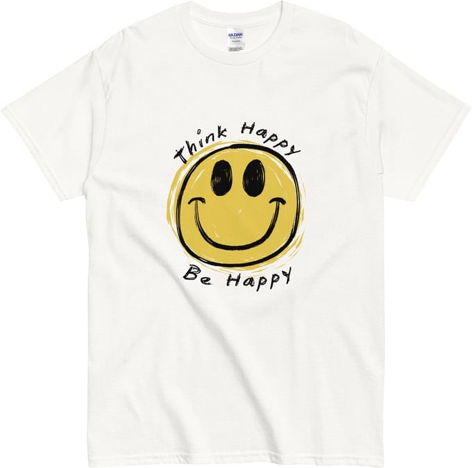 Inspirerend T Shirt Dames Heren - Face Smile - Happy Vibe Smiley - Cadeau Idee - Wit - M