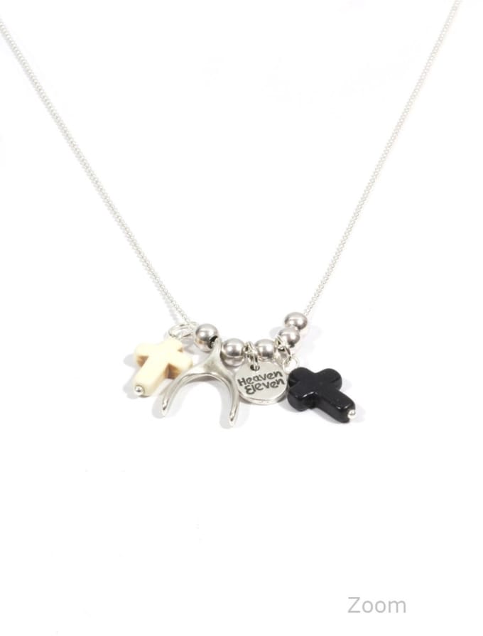 Heaven Eleven dames Ketting ballchain - wishbone-wit - zwart kruisje