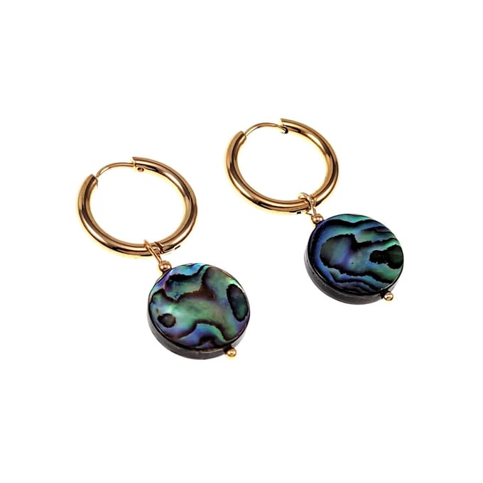 ∅19mm Oorringen Dames - Natuurlijke Multicolor Abalone Schelp - Verguld RVS - Oorbellen met Abalone Schelp