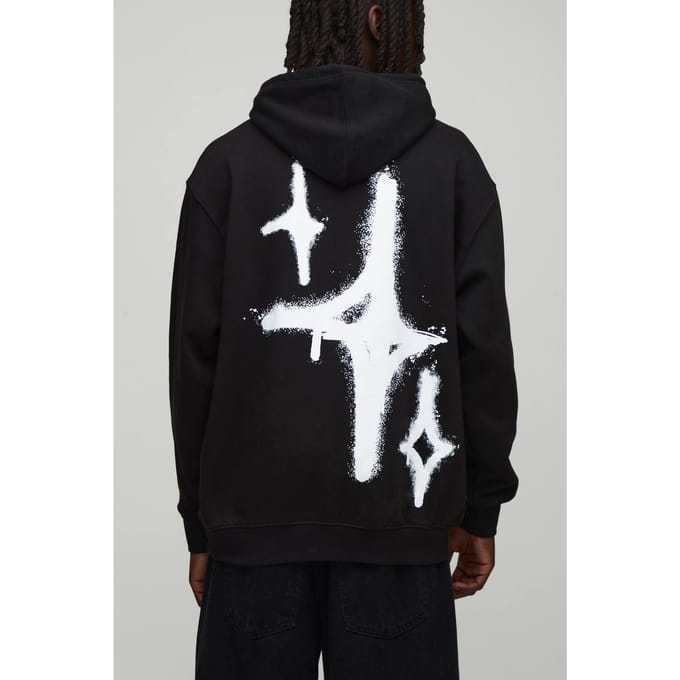 Zwarte oversized graffiti spray cross grafische hoodie | Black | Size Medium