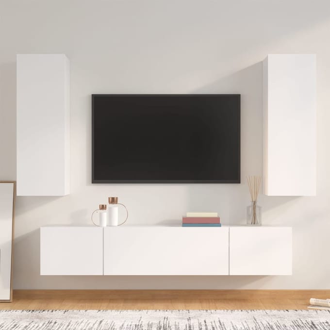 vidaXL - 4-delige - Tv-meubelset - bewerkt - hout - wit