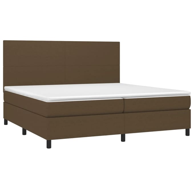 vidaXL - Boxspring - met - matras - en - LED - stof - donkerbruin - 200x200 - cm