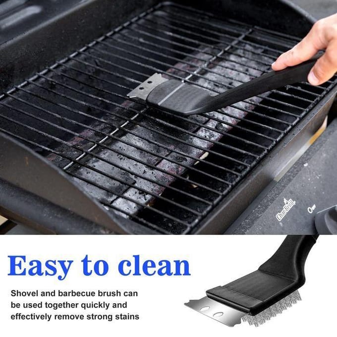 Barbecueborstel - RVS - 3 stuks - Harde schraper - Roestvrij - Ergonomisch