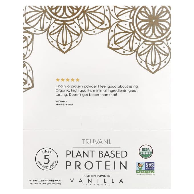 Truvani, plantaardig eiwitpoeder, vanille, 10 zakjes, 29 gram (29 g) elk