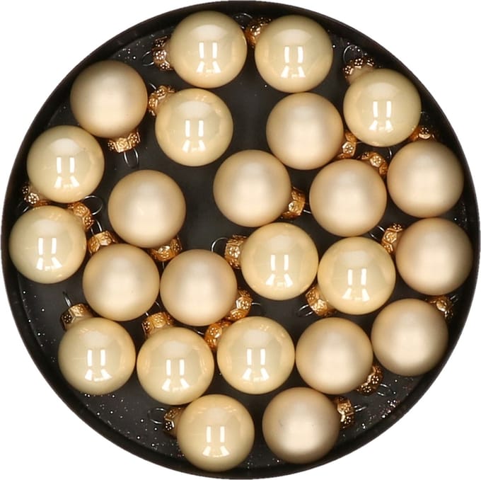Othmar Decorations mini kerstballen - 24x st - champagne - glas - 2,5 cm